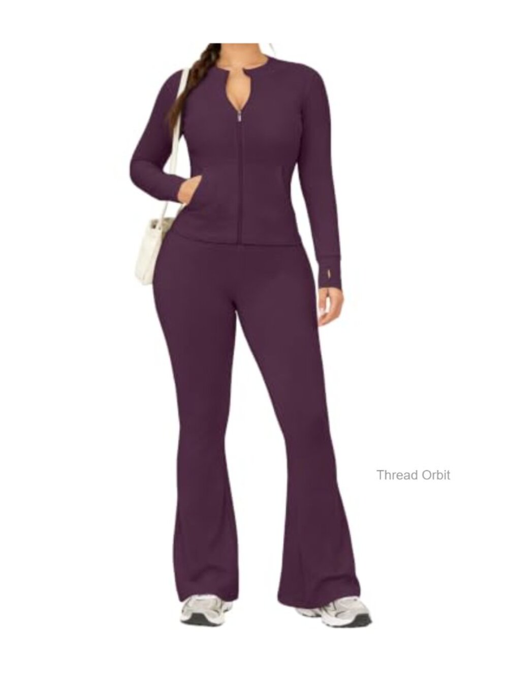 Women's 2pc Long Sleeve Zip Jacket & Flare Leggings Workout Set